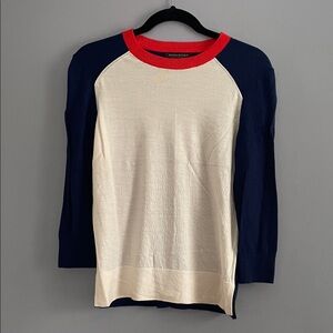 Colorblock Sweater with Red and Navy Accents